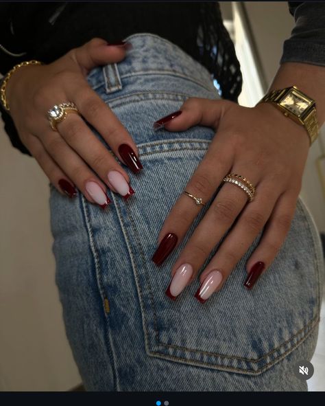 Glitter Toe Nails, Burgundy Acrylic Nails, French Tip Gel Nails, Gel Nails French, Red French, Simple Gel Nails, Work Nails, Burgundy Nails, Ballerina Nails