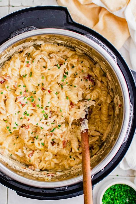 Cheesy Instant Pot Crack Chicken Pasta | Table for Two Pasta Table, Chicken Breast Pasta, Pasta And Chicken, Pressure Cooker Pasta, Easy Supper Recipes, Cheesy Chicken Pasta, Frozen Pasta, Table For Two, Favorite Recipes Dinner