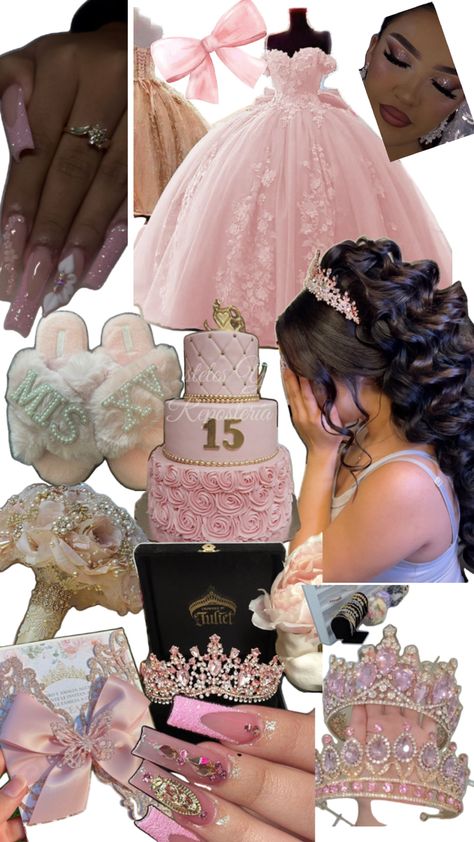 Pink Quince Theme, Rose Gold Quince, Crown Updo, Rose Gold Quinceanera, Sweet 15 Party Ideas Quinceanera, Quince Themes, Sweet 15 Party Ideas, Quinceanera Pink, Quinceanera Themes Dresses