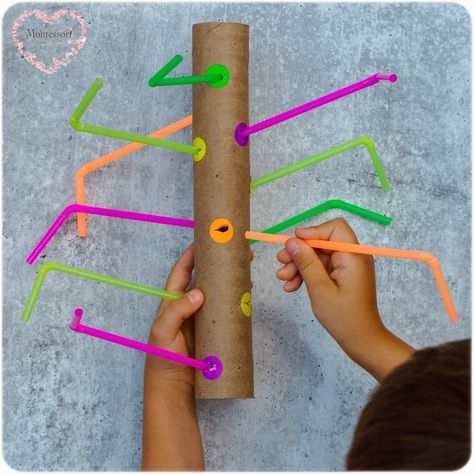 Bilateral Fine Motor Activities, Montessori Recycling Activities, Paper Towel Roll Activities, Straw Activities, Homeschool Toddler, Toddler Fine Motor Activities, Montessori Crafts, Diy Toddler Toys, Diy Montessori Toys