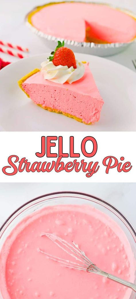 This Jello Strawberry pie is an easy no bake summer dessert for picnics and barbecues. Made with just a few simple ingredients and is a family favorite. Strawberry Pie Jello, Easy Strawberry Pie With Jello, No Bake Strawberry Jello Pie, Strawberry Jello Pie Cool Whip, Jello Pie Cool Whip Cream Cheese, Pudding Pie Recipes Jello, Strawberry Jello Dessert Recipes, Strawberry Mousse Pie, Jello Mix Recipes