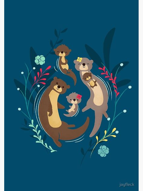 Funny Family Drawing, Animal Family Art, Otter Family Drawing, Animal Family Drawing, Animal Family Illustration, Otter Family, Otter Drawing, Otter Illustration, Otter Art