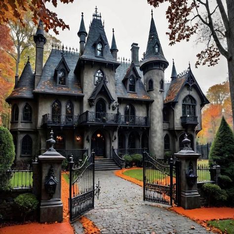 Gothic Ranch House, Minecraft Ranch, Gothic Victorian House, Curbside Appeal, Gothic Homes, Vampire House, Whimsical Houses, Goth Houses, Gothic Mansion