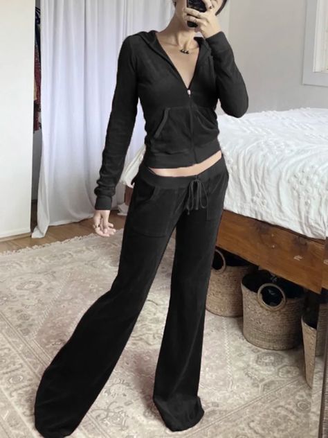 Rockmore Velvet Wide Leg Pants Women Baggy Sweatpants Joggers Streetwear Harajuku Solid Fairy Grunge Trousers Capris Autumn - Pants & Capris - AliExpress Velvet Sweatpants, Jacket Dress Set, Velvet Tracksuit, Sweatpants Outfits, Baggy Sweatpants, Winter Model, Outfits Y2k, Hoodie Set, Fairy Grunge