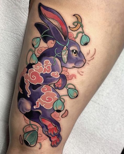 Psy Tattoo, Animal Spirit Tattoo, Outer Forearm Tattoo, Tattoo Japanese Style, Rabbit Tattoo, Tattoos Meaning, Neotraditional Tattoo, Samurai Tattoo Design, Bunny Tattoos