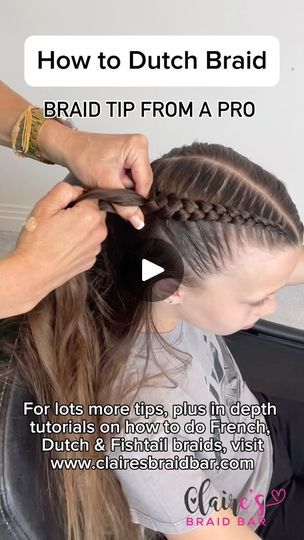 52K views · 1.5K reactions | PART 2 - How to make sure you don’t get baggy Dutch Braids. Hope you find this tip helpful 🩷 SAVE so you can access in your own time 🩷
For more tips and hair hacks check out our in depth ONLINE BRAID TUTORIALS teaching EVERYTHING you need to know to be able to French, Dutch and Fishtail Braid at www.clairesbraidbar.com/online-tutorial
With thanks to my lovely model Sophie 🩷
.
.
 #schoolhairstyles #trenzastyle #schoolhair #dutchbraids #dutchbraid #braidtutorial #tranças #hairhack #hairstylesforgirls #peinados #hairtutorial #hairreels #easyhairstyles #hairvideo #girlshairstyles #nagô #braidsforgirls #braidsofinstagram #hairideas #hairtutorial #hairtutorials #braidstyles #braidedhairstyles #penteados #peinadosparaniñas #trenza | Claire Kent - Claire’s Braid Bar Backwards French Braid, Duch Braids Vs French Braids, How To Braid Your Own Hair Step By Step, Double Dragon Braid, How To Braids, How To Part Hair, How To Dutch Braid, How To Dutch Braid Your Own Hair, Knotless Braids With Curly Hair