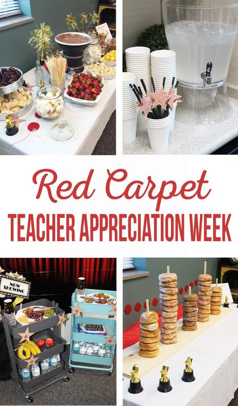 Red Carpet Teacher Appreciation, Pta Activities, Appreciation Week Themes, Appreciation Themes, Teacher Appreciation Lunch, Teacher Appreciation Week Themes, Teacher Appreciation Luncheon, Teacher Appreciation Week Ideas, Teacher Appreciation Themes