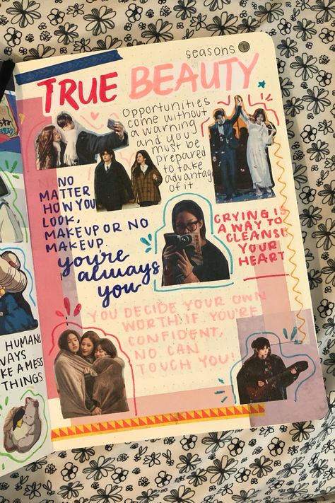 True Beauty K-Drama in my tv show and film journal Aesthetic Pages For Journal, Barbie Journal Page, Bujo Design Ideas, K Drama Books, Kdrama Scrapbook Ideas, K Drama Journal Ideas, True Beauty Journal, Tv Shows Journal, True Beauty Drawing