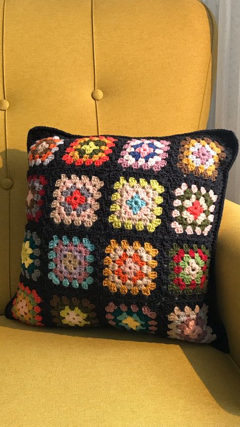 Granny Square Crochet Pillow Cover, Cushion Cover, Colourful Pillow case, Cushion case Crochet Granny Square Pillow Cover, Crochet Throw Pillow Patterns, Crochet Pillow Granny Square, Granny Square Colours, Granny Square Pillow Case, Granny Square Projects Ideas, Crochet Throw Pillows, Crochet Granny Square Pillow, Granny Square Crochet Pillow