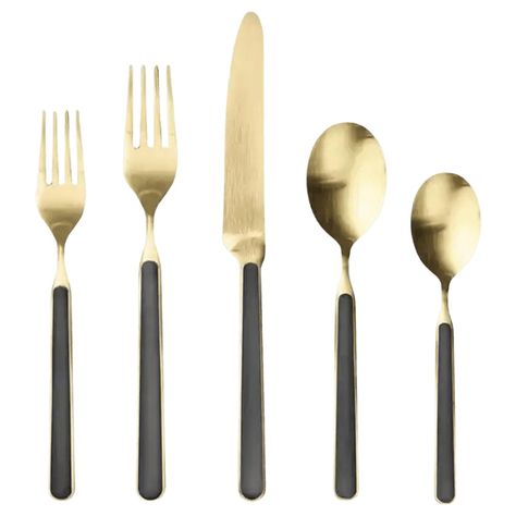 Fantasia Gold in Black Archives - Theoni Collection Silverware Sets, Black Flatware, Table Knife, Countertop Organization, Fiberglass Resin, Gold Flatware, Commercial Dishwasher, Luxury Table, Construction Crafts