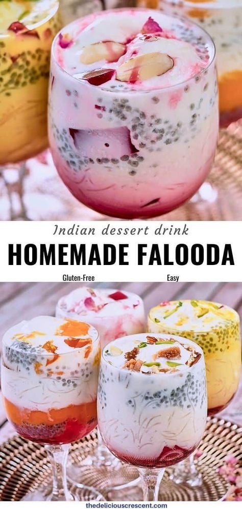 Jello With Fruit, Falooda Recipe, Mango Kulfi, Easy Indian Dessert, Rose Syrup, Jelly Sweet, Rose Flavored, Basil Seeds, Milk Ice Cream