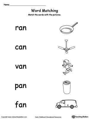 **FREE** AN Word Family Picture and Word Match Worksheet. Topics: Phonics, Reading, and Word Families. Match The Words With Pictures, Match Word With Picture Worksheet, Senior Kindergarten Worksheets, An Words Worksheets, An Family Words, An Words, An Word Family, Match Worksheet, Word Families Printables