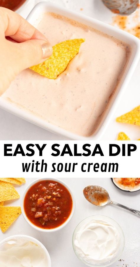 2 Ingredient Salsa Sour Cream Dip Easy Chip Dip, Sour Cream Dip Recipes, Salsa Dip Recipe, Nachos Chips, Super Easy Appetizers, Dip For Tortilla Chips, Cheesy Nachos, Cream Crackers, Sour Cream Dip