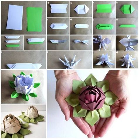 Lotus Origami, Origami Lotus Flower, Paper Lotus, Origami Hearts, Tutorial Origami, Diy Flores, Fleurs Diy, Folding Origami, How To Make Origami