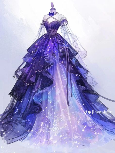 Purple Fantasy Dress, Beautiful Princess Dresses, Dresses Anime, Fashion Designer Dresses, Cool Dresses, Star Outfit, Star Dresses, Stars Dress, Magical Dress