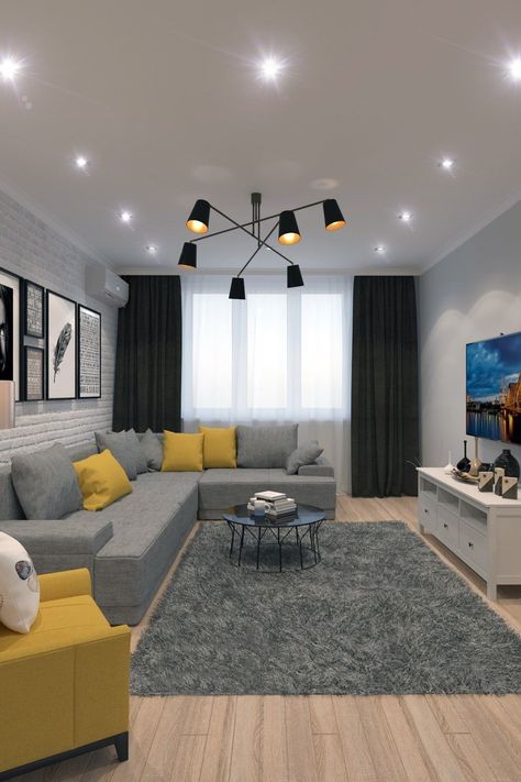 Living Room Stands, Classy Living Room, Grey Couches, Yellow Living Room, Living Room Color Schemes, Small Living Room Decor, Trendy Living Rooms, Living Room Decor Modern, Living Room Decor Apartment