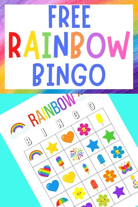 Rainbow Bingo: Free Rainbow Party Game Rainbow Bingo Free Printable, Rainbow Themed Party Games, Rainbow Birthday Craft, Rainbow Theme Party Games, Rainbow Birthday Games, Rainbow Party Activities For Kids, Rainbow Birthday Activities, Rainbow Games For Kids, Rainbow Birthday Party Activities