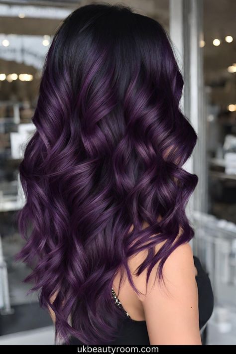 Unique Trending hairstyle ideas|hairstyles for school - summer hairs colors Purple Color Melt Hair, Hair Color Ideas Purple, Hairstyles For Special Occasions, Dark Purple Hair Color, Enchanting Aesthetic, Short Hair Color Ideas, Purple Balayage, Dark Purple Hair, Purple Ombre Hair