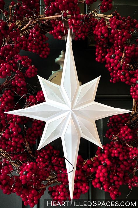 Follow along as I teach you how to make these paper star luminaries for your Christmas decorating. Includes free downloadable SVG cut files and PDF printable templates. #christmasstar #paperstar #DIYchristmasornament #DIYChristmasdecor #Cricut #Silhouettecameo #christmasstarsvg Diy Christmas Star, Holiday Gift Tags Printable, Paper Christmas Ornaments, Christmas Star Decorations, Xmas 2024, Diy Christmas Ornament, Paper Craft Tutorials, Christmas Paper Crafts, Holiday Paper