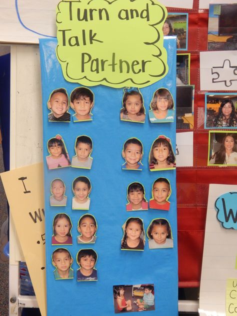 A great way to assign turn and talk partners. Working With A Partner Anchor Chart, Turn And Talk Anchor Chart Kindergarten, Turn And Talk Partners, Anchor Charts First Grade, Partner Talk, Accountable Talk, Kindergarten Anchor Charts, Turn And Talk, Celebrating Success