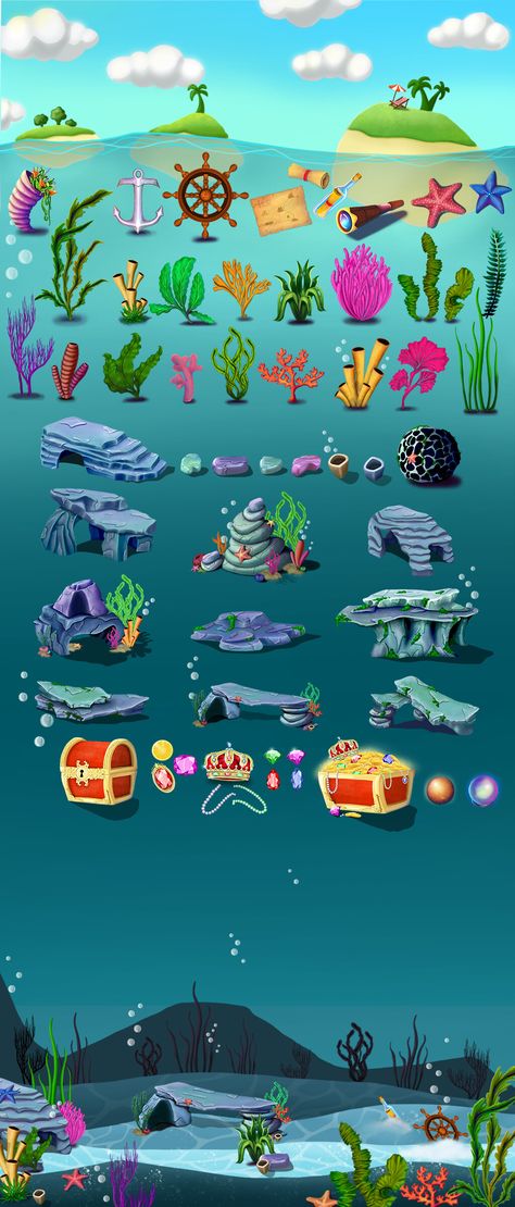 asset of under water, on ArtStation at https://www.artstation.com/artwork/68kkV5 Animated Underwater, Underwater 2d Design, Underwater Vector, Underwater World Illustration, Underwater Plants Illustration, Underwater Cartoon, 2d Design, Game Themes, Composition Design