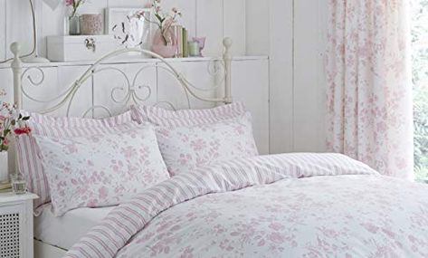 Charlotte Thomas Amelie Piped Housewife Pillowcase Pair, Polyester-Cotton, Pink, Full Charlotte Thomas Pink Duvet Set, Flower Duvet Cover, Geometric Duvet Cover, King Duvet Set, Pink Duvet, Reversible Bedding, Flower Duvet, Floral Toile, Pink Duvet Cover