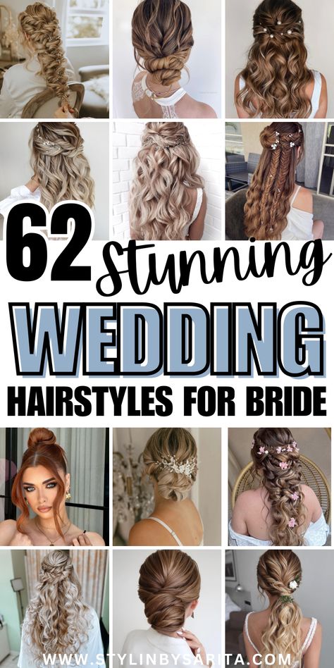 wedding hairstyles for brides Hair Updos With Veil, Wedding Hair Jewelry With Veil, Female Wedding Hairstyles, Rustic Country Wedding Hairstyles The Bride, Half Up Hair With Veil Brides, September Wedding Hairstyles, Beach Bride Wedding Hair, Half Up Half Down Hair For Bride, Wedding Day Hair And Makeup