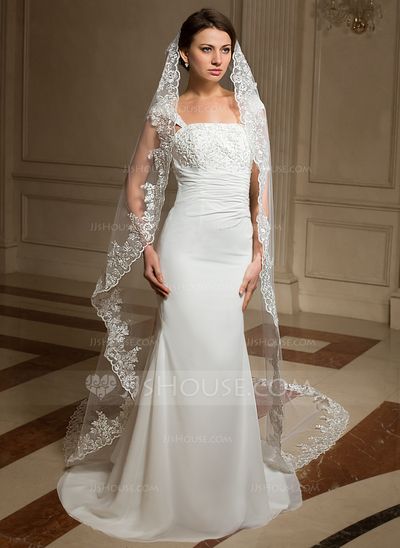 Wedding Veils - $48.99 - One-tier Cathedral Bridal Veils With Lace Applique Edge (006024462) http://jjshouse.com/One-Tier-Cathedral-Bridal-Veils-With-Lace-Applique-Edge-006024462-g24462?snsref=pt&utm_content=pt Cheap Wedding Veil, Veils Wedding, Cathedral Bridal Veils, Wedding Dress Size 10, Davids Bridal Wedding Dresses, Wedding Bridal Veils, Long Veil, Cathedral Veil, Bridal Bridesmaid Dresses