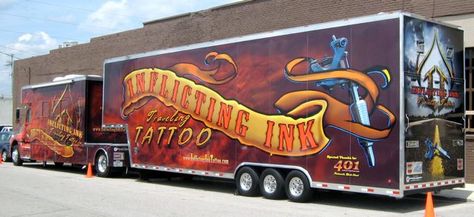 Traveling tattoo parlor Mobile Tattoo Trailer, Misty Tattoo, Mobile Tattoo, Traveling Tattoo, Tattoo Studio Interior, Flower Tattoo Drawings, Tattoo Parlor, Tattoo Machines, Studio Interior Design