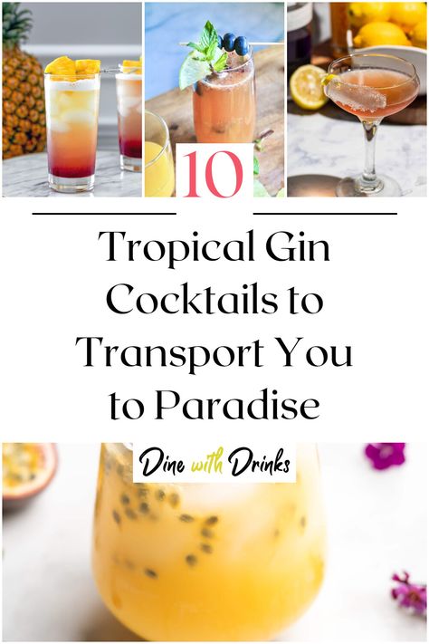 Collage of 4 tropical gin cocktails. Tropical Gin Cocktails, Gin Mixed Drinks, Tropical Recipes, Tropical Dinner, Gin And Lemonade, Tropical Desserts, Drink Names, Tropical Drinks, Tropical Food