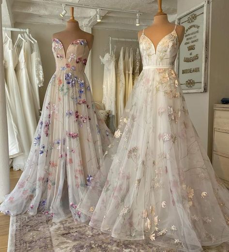 Flowery Wedding Dress, Floral Gowns, Nontraditional Wedding Dress, Wedding Dresses Whimsical, Lace Butterfly, Fairy Wedding, Wedding Dresses With Flowers, Floral Wedding Dress, Cute Wedding Dress