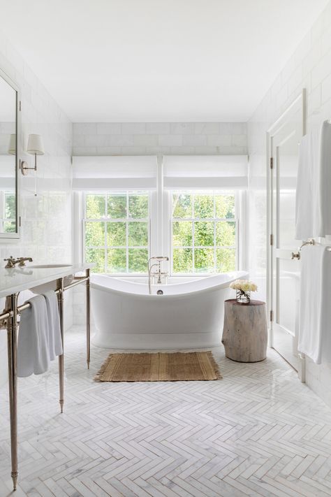 Westport Historic — Chango & Co. Herringbone Bathroom, Herringbone Tile Bathroom, Herringbone Tile Floors, Marble Herringbone, Custom Furniture Design, Patterned Floor Tiles, Herringbone Floor, Modern Farmhouse Bathroom, Herringbone Tile