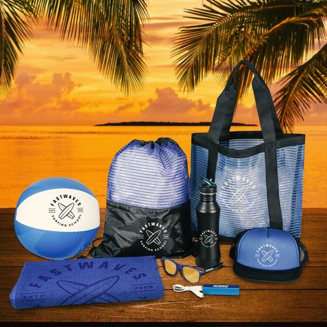 It's summer, have some fun!  That's what our new beach collection of #promotionalproducts is all about.  You want to promote your #brand with fun, stylish items clients can take on their outdoor or beach outings.   Classic items like #drawstringbags or #customtotes can match up with #promotionaltowels and #truckerhats Summer Giveaway Ideas, Company Merch, Beach Gadgets, Pr Package, Custom Totes, Pop Ideas, Summer Giveaway, Beach Towel Gift, Beach Events