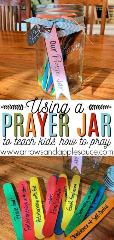 I love to use our prayer jar every morning to help my kids develope a healthy prayer life! See what's in our prayer jar and get some fun free printables, including a beautiful Lord's Prayer print. #teachingkidstopray #prayingwithkids #Christianparenting #learningtopray #kidsBibletime #Bibleactivitiesforkids #ChristianKids #prayerjar #Lordsprayer Lessons On Prayer For Kids, Prayer Ideas For Kids, Lesson On Prayer For Kids, Prayer Jar Ideas Diy, Prayer Activities For Youth, Gods Love Crafts For Kids, The Lords Prayer Craft Sunday School, Prayer Jar Ideas, The Lord's Prayer Craft