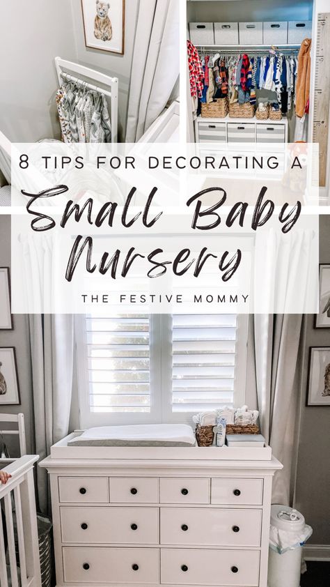 Tips for decorating a small baby nursery room Small Baby Nursery, Organization Nursery, Small Room Nursery, Closet Nursery, Nursery Layout, Nursery Guest Room, Small Baby Room, Small Space Nursery, Nursery Changing Table