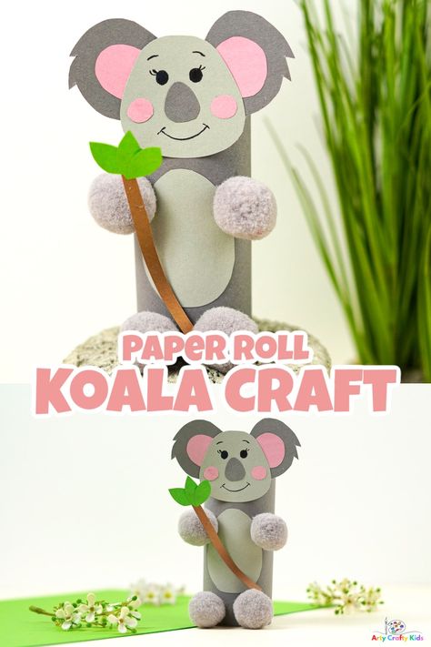 Paper Roll Koala Craft Koala Toilet Paper Roll Craft, Koala Bear Valentine Box Ideas, Koala Diorama Project, Koala Valentines Boxes, Koala Craft For Kids, Koala Template, Koala Puppet, Koala Crafts, Diy Koala