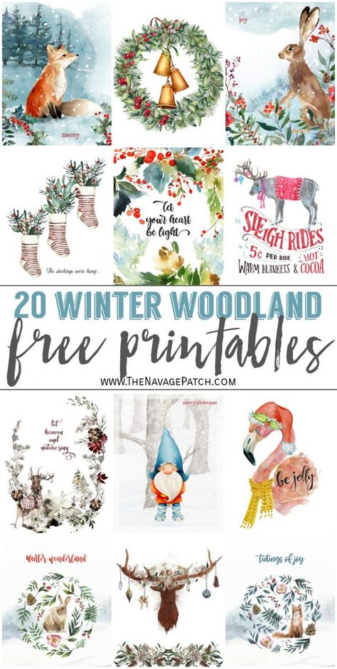 Our free watercolor winter woodland printables are a whimsical waltz through a winter woodland wonderland full of cute critters and one pink surprise! Christmas Printables Free, Winter Printables, Treats Christmas, Gratis Printables, Watercolor Winter, Holiday Wall Decor, Recipes Christmas, Free Printable Wall Art, Free Printable Art