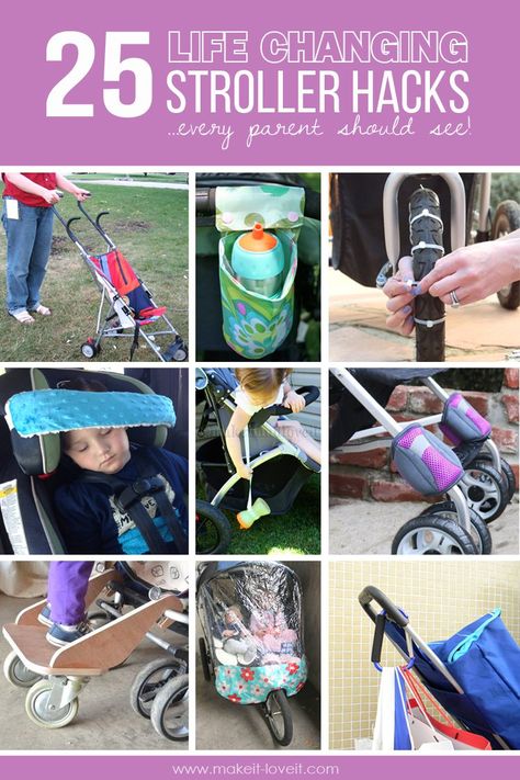 25 Life-Changing Stroller Hacks...EVERY parent should see! | via www.makeit-loveit.com Stroller Hacks, Disney Stroller, Best Travel Stroller, Bob Stroller, Yoyo Stroller, Stroller Storage, Twin Strollers Infants, Toddler Stroller, Newborn Stroller