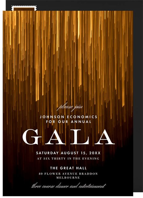 Shimmering gold lines make this design irresistibly elegant and stylish. It would be perfect for professional and formal events. This design is also available in silver. Charity Event Invitation, Spirit Wear Designs, Gold Graphic Design, Event Invitation Design, Festive Poster, Award Poster, Gala Invitation, Gala Ideas, Gala Design