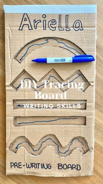 Crafty Moms on Instagram: "ERASABLE TRACING BOARD ✏️ What a fun way to practice pre-writing skills with this DIY erasable board. When you add tracing to your child’s drawing time, it helps them refine those pre-writing skills, laying a strong foundation for drawing and emerging writing💡 To make this you will only need: * A piece of cardboard * A cutter * Clear tape * Dry erase makers We hope you like it✨ Don’t forget to save this post for later or share it with someone who might like it o Diy Pre Writing Activities, Mat Time Ideas, Tactile Writing Activities, Preschool Prewriting Skills, Teach Writing Preschool, Masking Tape Activities For Kids, Homeschooling Kindergarten Activities, Toddler Writing Practice, Toddler Tracing Activities