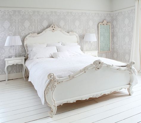 French Bedroom Company Modern French Bedroom, Beautiful Bed Designs, Muebles Shabby Chic, French Style Bedroom, French Bed, French Country Bedrooms, French Bedroom, White Bed, Shabby Chic Bedroom