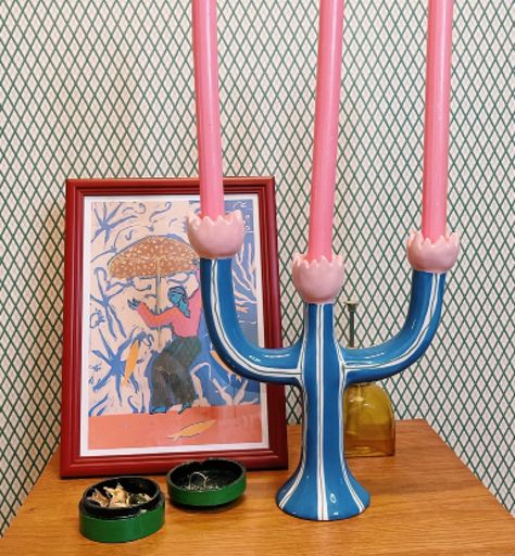 The Laetitia Rouget Blue Tulip Candle Holder is a gorgeous piece with a quirky design. The candle holder has three arms with a tulip design. The combination of the blue foot and the pink tulips makes this a real eye-catcher. Tulip Candle, Blue Tulips, Tulip Design, Pink Tulips, Quirky Design, The Pink, Candle Holder, Tulips, Candle Holders