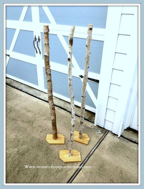 DIY- Fall -Tree- Tutorial-Tree-Trunk-Base-FromMy Front Porch To Yours Birch Tree Fall Decor, Diy Tree Branch Decor Fall, Diy Tree With Branches, Diy Maple Tree Craft, How To Make A Fake Fall Tree, Cute Fall Porch Ideas, Fake Fall Tree Diy, Autumn Tree Decor, Diy Fall Tree Branch