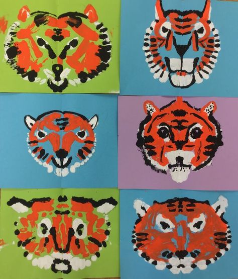 Tiger symmetry prints in 2nd grade | Mrs. Knight's Smartest Artists | Bloglovin’ Symmetry Elementary Art, Art Projects Second Grade, 1st Grade Animal Art, Art For Second Grade Ideas, 1st And 2nd Grade Art Projects, Second Grade Art Lessons, Art For Second Grade, Tiger Art Project, Year 2 Art