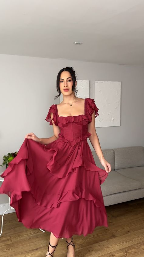 ASOS DESIGN flutter sleeve ruched … curated on LTK Ruffle Dress With Sleeves, Wedding Guest Dress Sleeves, Dress Sleeves Design, Lace Styles For Wedding Guest, Sleeved Prom Dresses, Prom Dress Sleeves, Fairytale Dress To Impress, Senior Dresses, Off Shoulder Red Dress