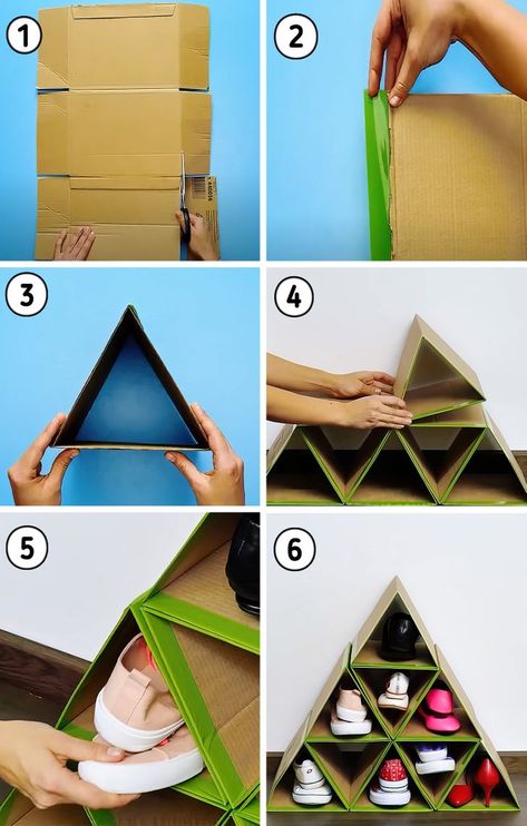 Things To Make With Cardboard Boxes, Cardboard Storage Diy Organization Ideas, Diy Shoe Organizer, Shoe Rack Diy, Diy Cupboard, Diy Shoe Rack Ideas, Shoe Organization Diy, Homemade Shoes, Room Separator