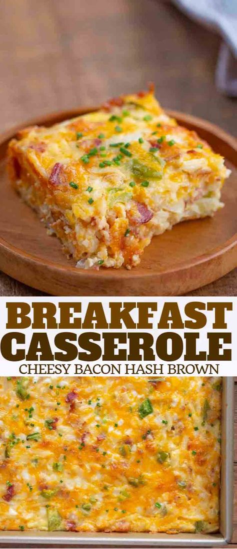 Breakfast Casserole made with eggs, bacon, shredded potatoes, and cheese is the PERFECT make-ahead breakfast for busy mornings or holidays! #eggs #breakfast #brunch #bacon #cheese #casserole #breakfastcasserole #holidays #christmas #easter #dinnerthendessert Breakfast For Busy Mornings, Casserole Breakfast, Breakfast Sides Dishes, Potatoes And Cheese, Egg Benedict, Breakfast Hashbrowns, Breakfast Appetizers, Hashbrown Breakfast Casserole, Shredded Potatoes