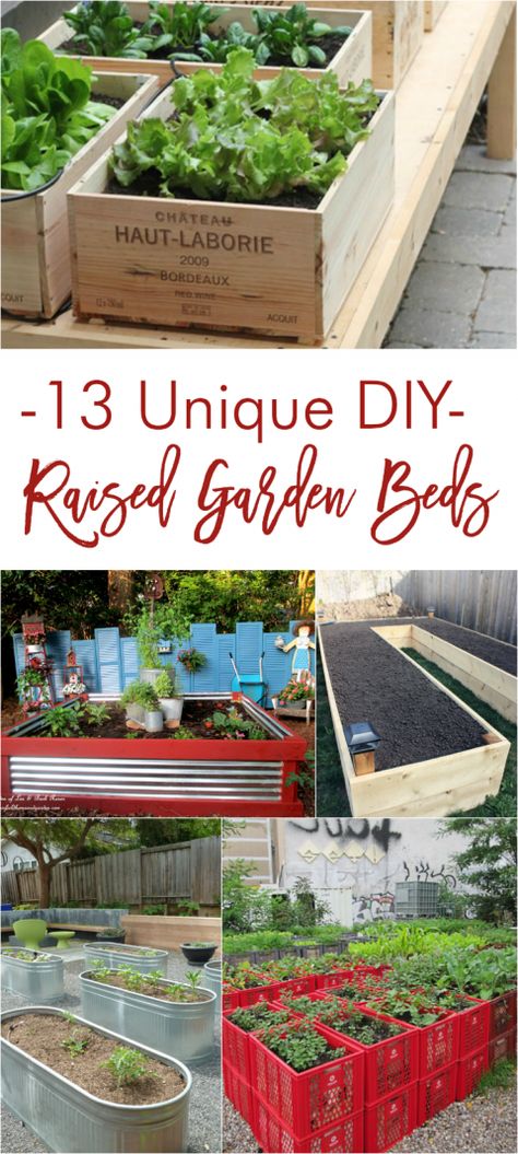 Unique+DIY+raised+garden+bed+tutorials Unique Raised Garden Beds, Diy Raised Garden Beds, Garden Beds Diy, Kebun Herbal, Diy Raised Garden Bed, Taman Diy, Garden Bed Layout, Beds Diy, Raised Bed Garden Design