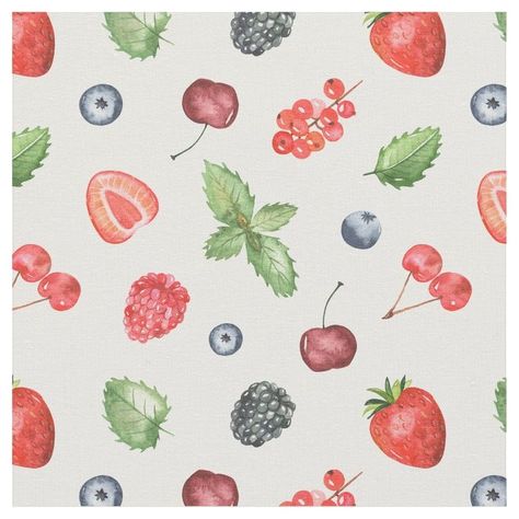 Berries Drawing, Berry Painting, Berries Painting, Berry Watercolor, Berries Wallpaper, Cottagecore Painting, Berries Watercolor, Fruit Fabric, Fruit Watercolor