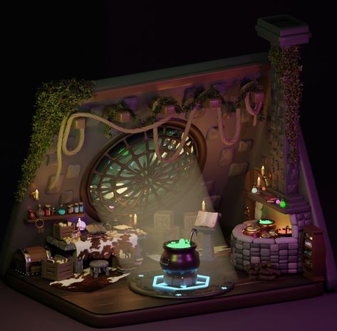 Blender models Witch Lair Concept Art, Halloween Blender Scene, Wizard Lair, Witch Lair, Witches Lair, Victorian Architecture Interior, Steampunk Rooms, Witch Hut, Toy Workshop